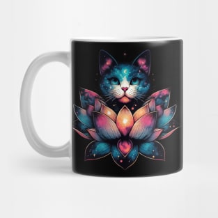 Colorful Abstract Cosmic Cat in Lotus Flower Mug